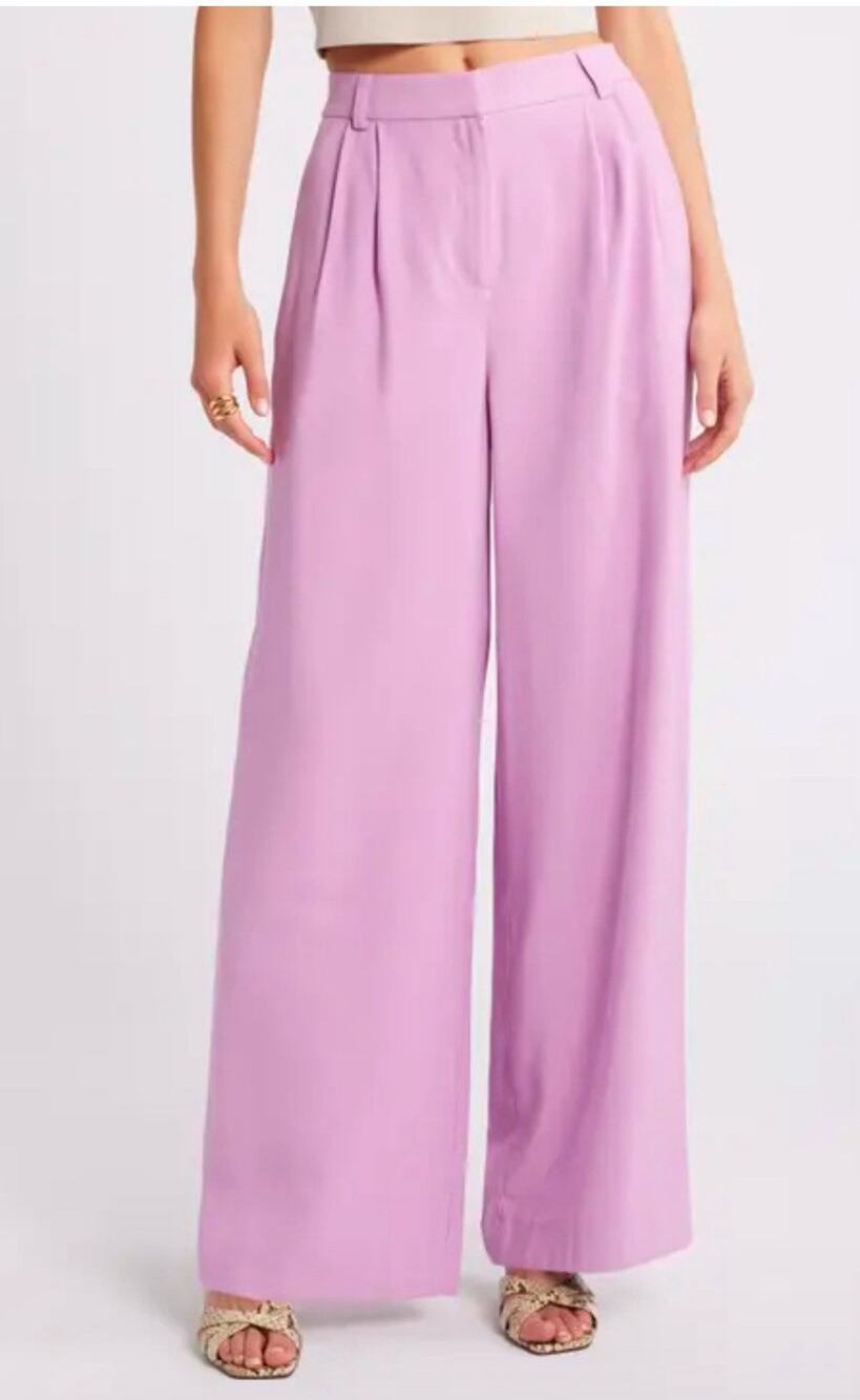 Open edit lilac wide leg linen pants Trousers women office size Large A000447